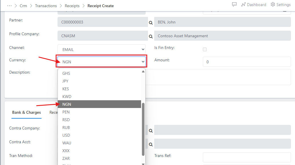 Fig.12 dropdown showing list of currency options