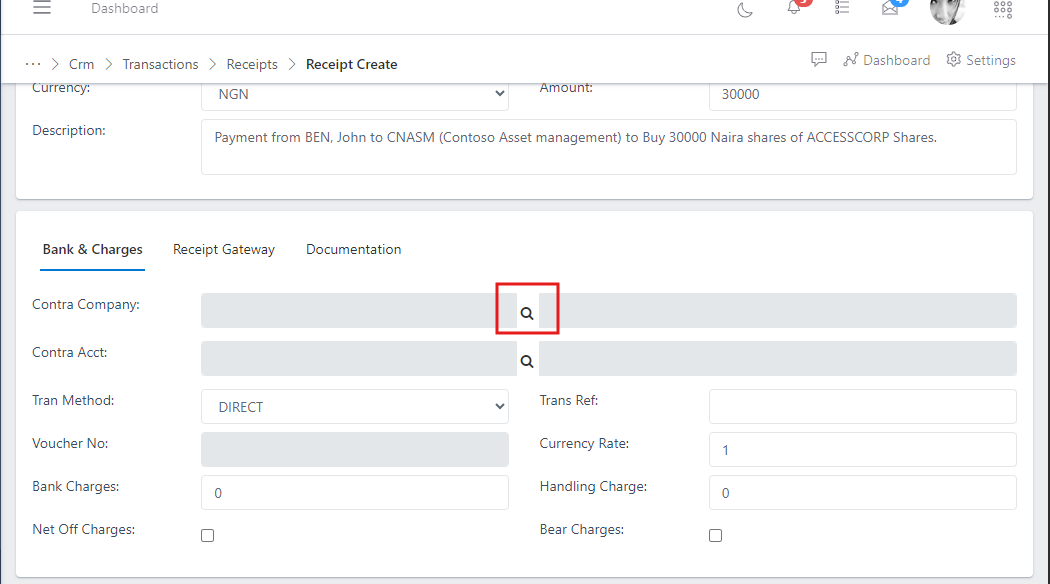 Fig.16 showing search icon to select contract company