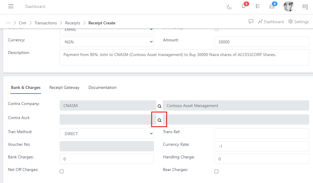 Fig.18 showing search icon to select contract account