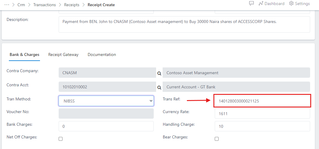 Fig.21 showing transaction reference input field