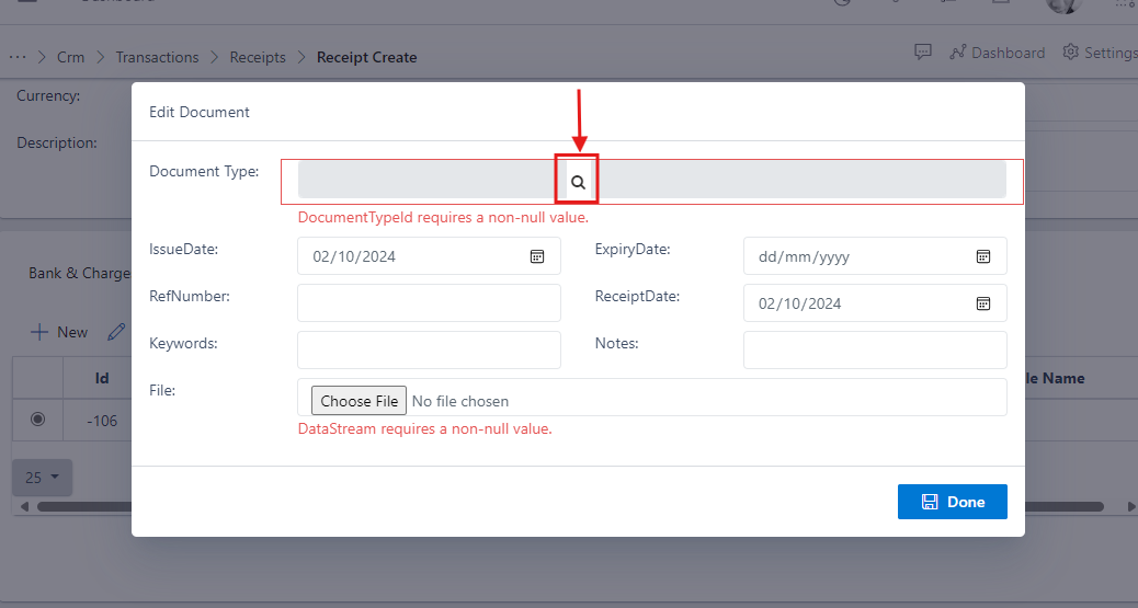 Fig.28 showing search icon in document type input field
