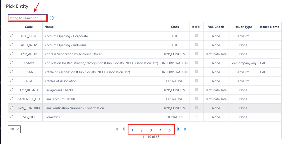 Fig.29 showing search bar and pagination to locate a specific document type
