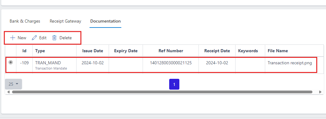 Fig.36 showing operation commands and uploaded receipt on the document table