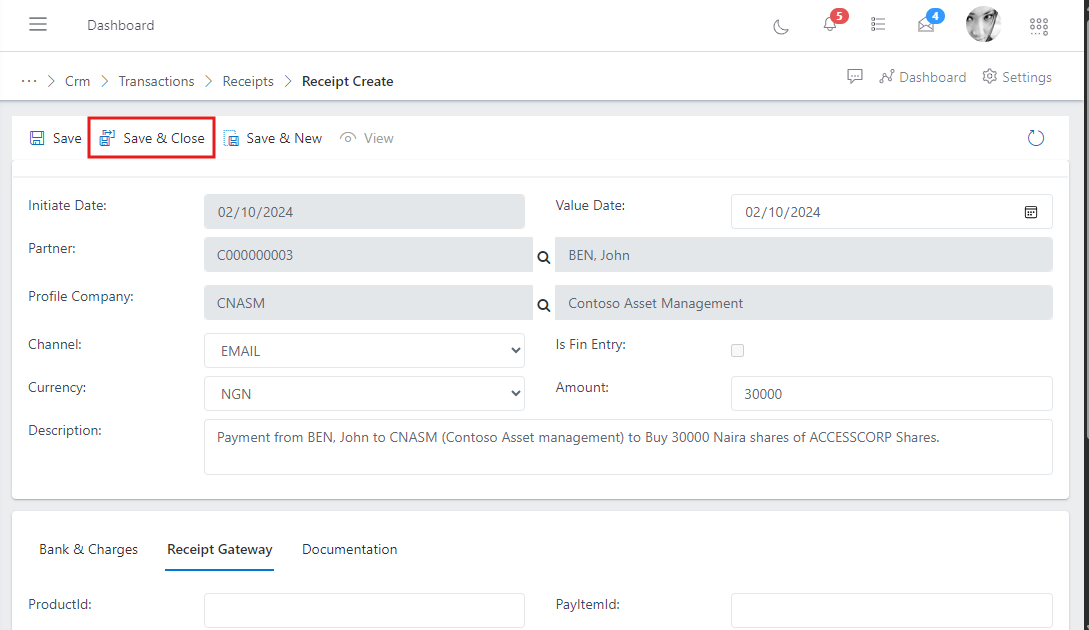 Fig.37 showing 'save and close' button