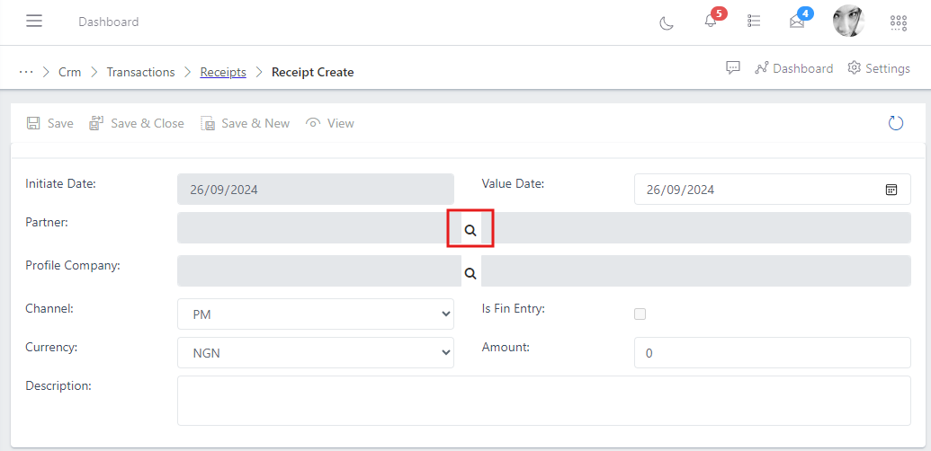 Fig.5 Showing search icon to select a partner
