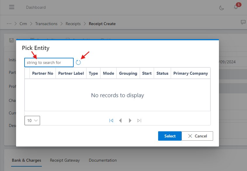 Fig.6 modal box with search bar and refresh icon