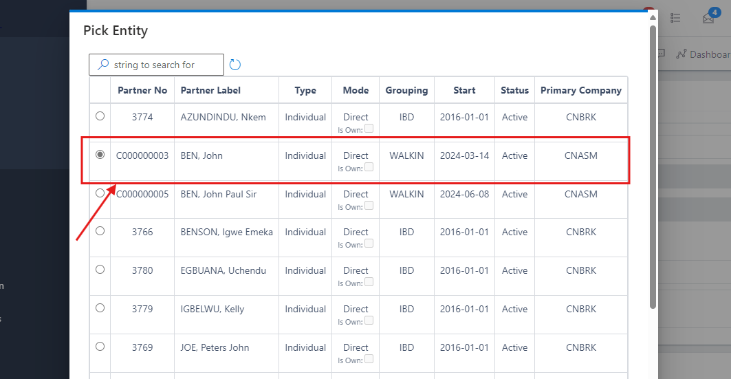 Fig.7 Showing list of partners (customers)