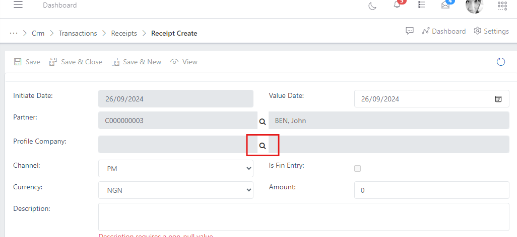 Fig.9 Showing search icon to select a profile company