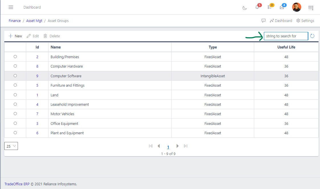 Fig 3 Searching Asset Groups