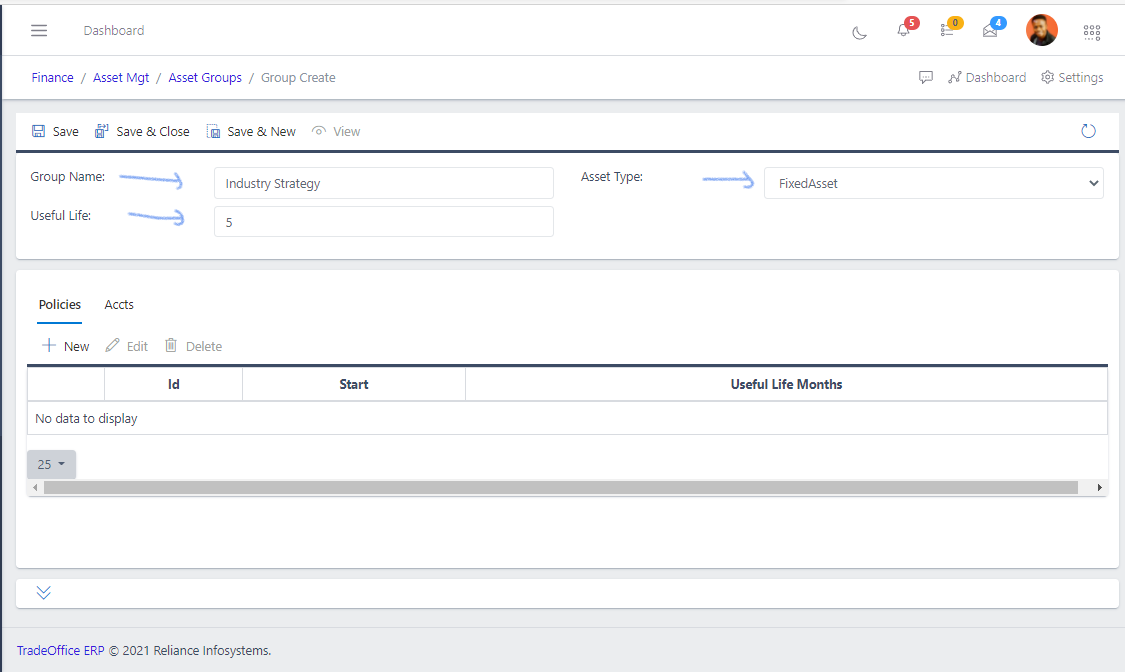 Fig 5 Creating Asset Groups- Populating Fields