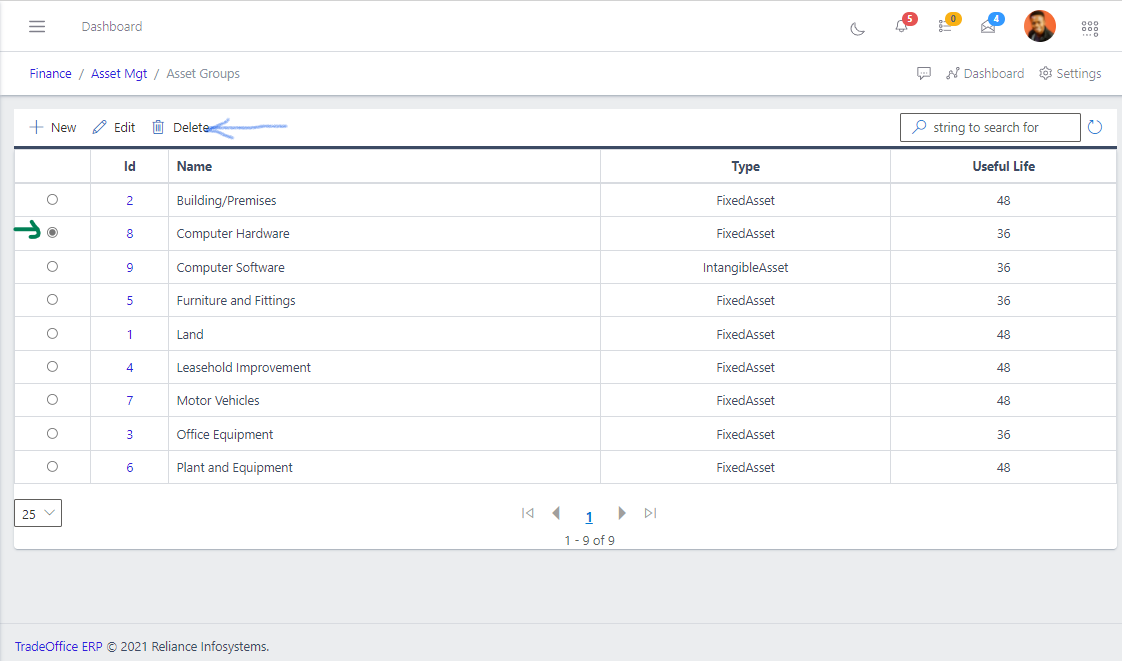 Fig 10 Deleting Asset Groups