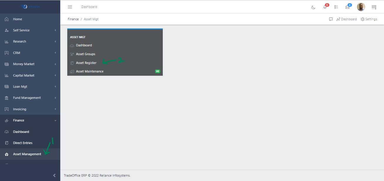Fig 1 Navigating Asset Register