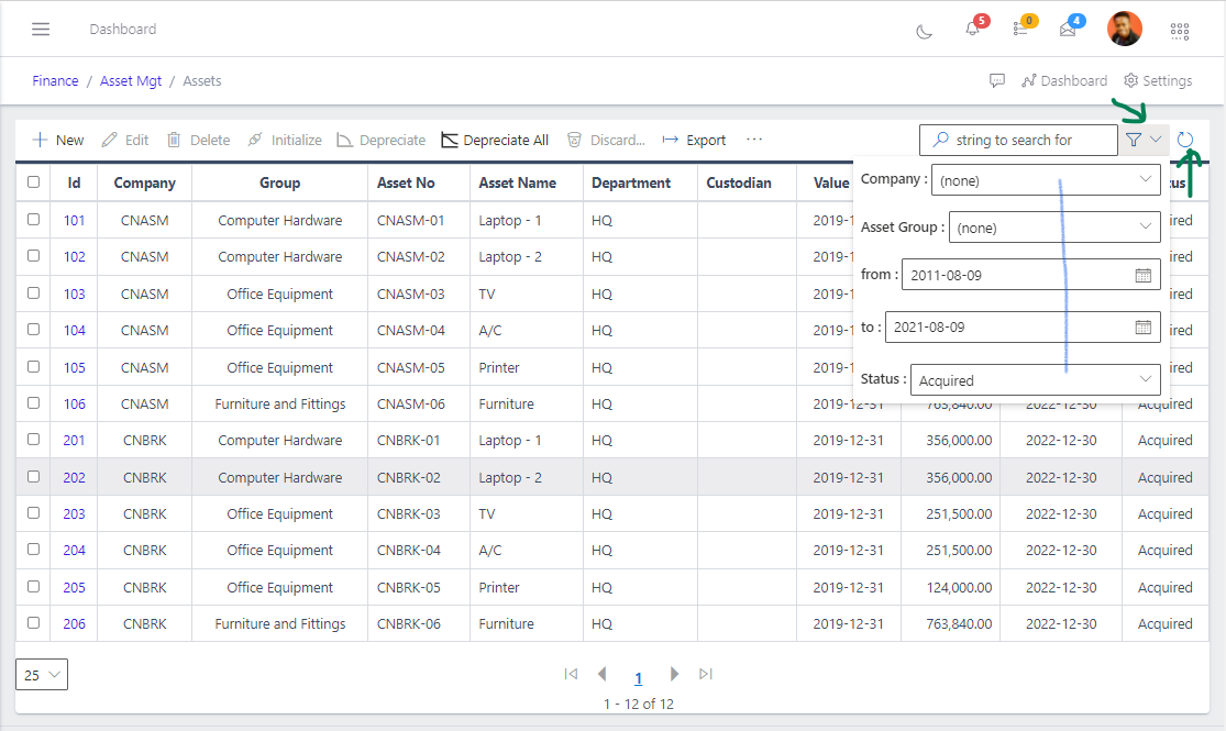 Fig 3 Filtering Asset Register