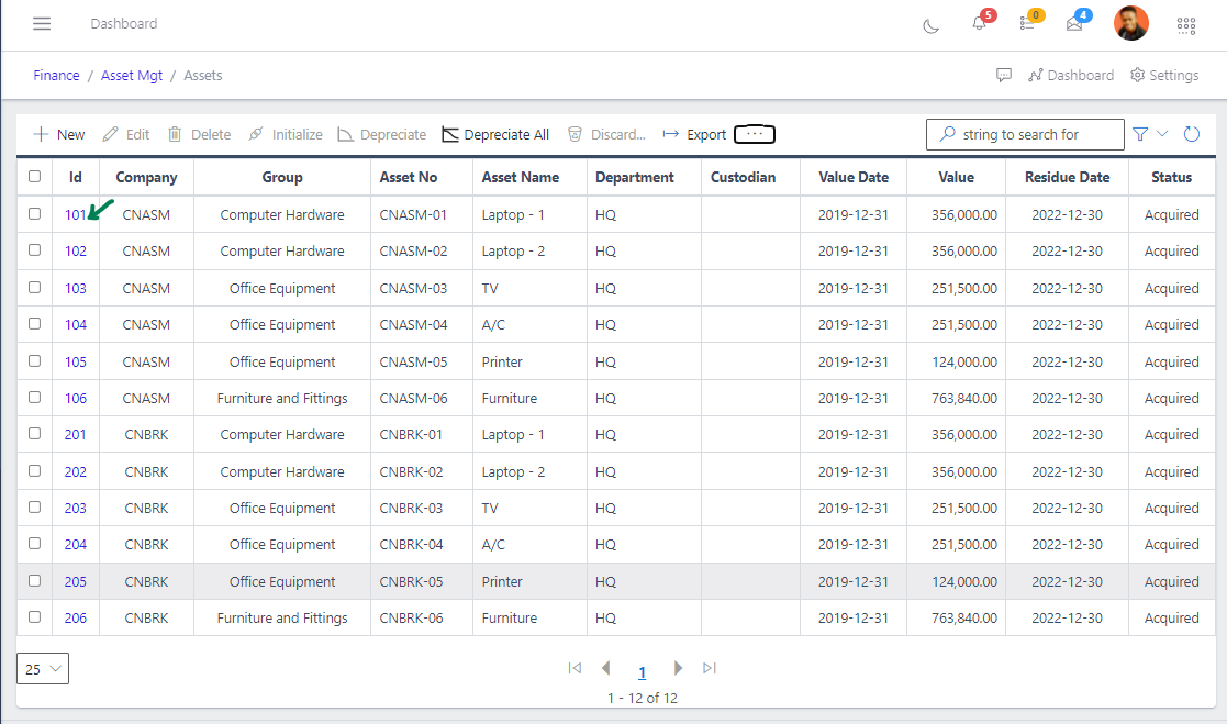 Fig 7 View Asset Register