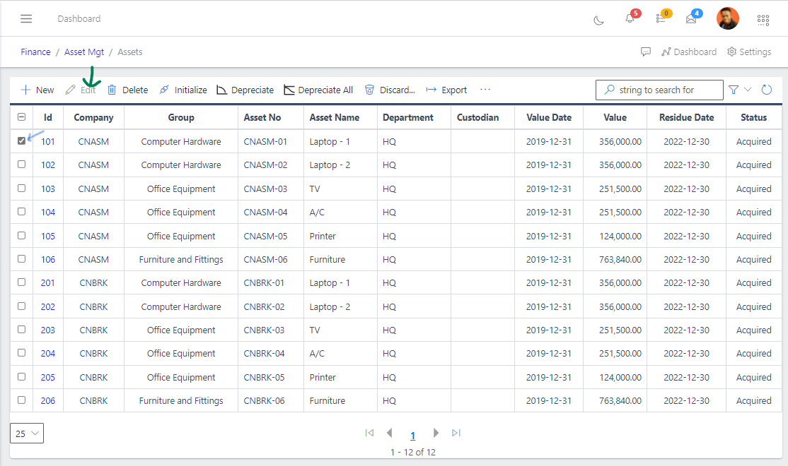 Fig 8 Editing Asset Register