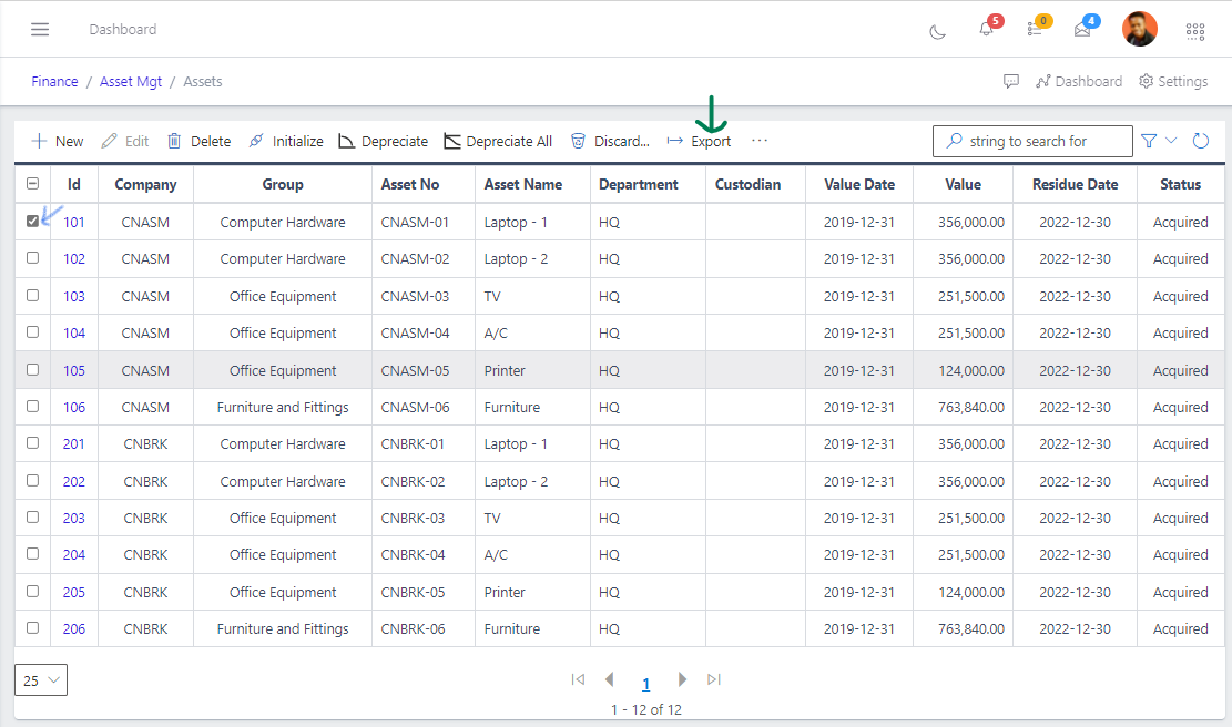 Fig 10 Exporting Asset Register