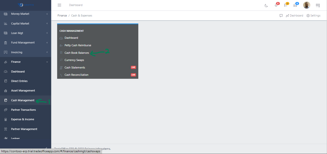 Fig 1 Navigating to Cash Balance