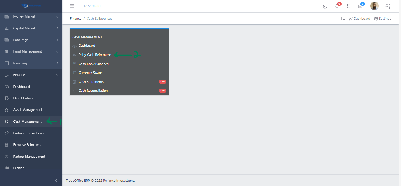 Fig 1 Navigating to Cash Reimburse