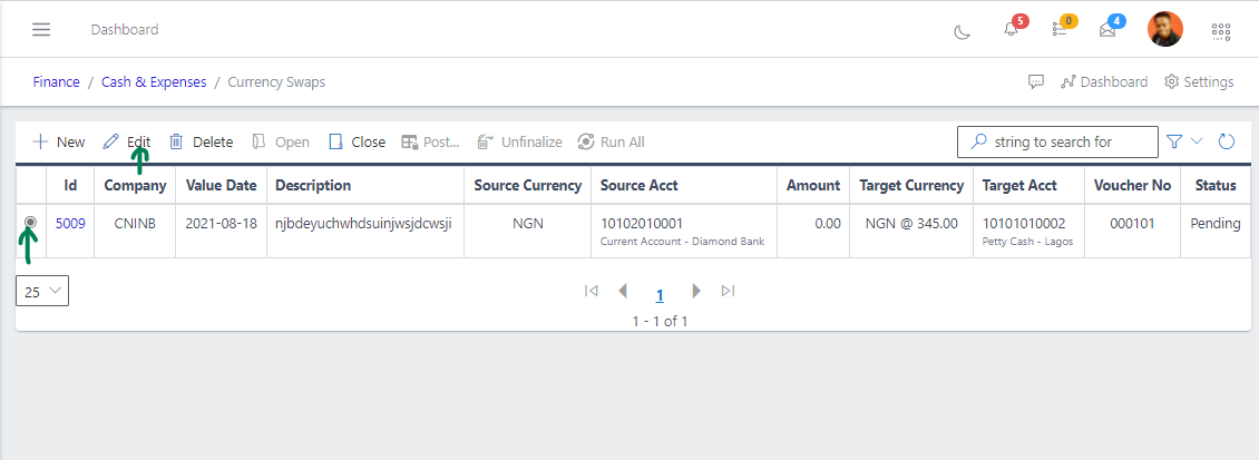 Fig 7 Editing Currency Swaps