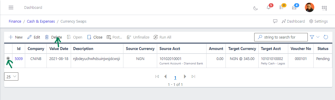 Fig 9 Deleting Currency Swaps