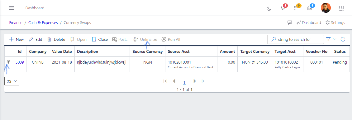 Fig 13 Unfinalizing Currency Swaps