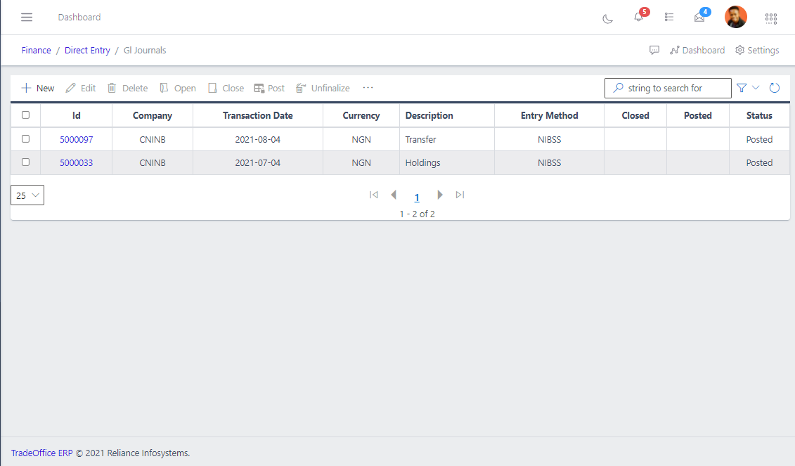 Fig 2 Listing GL Journal