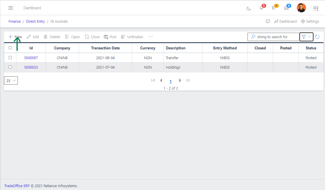 Fig 4 Creating GL Journal