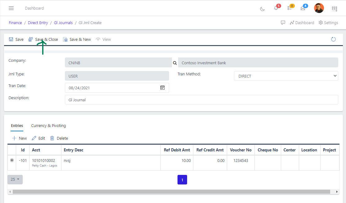 Fig 5 Saving GL Journal