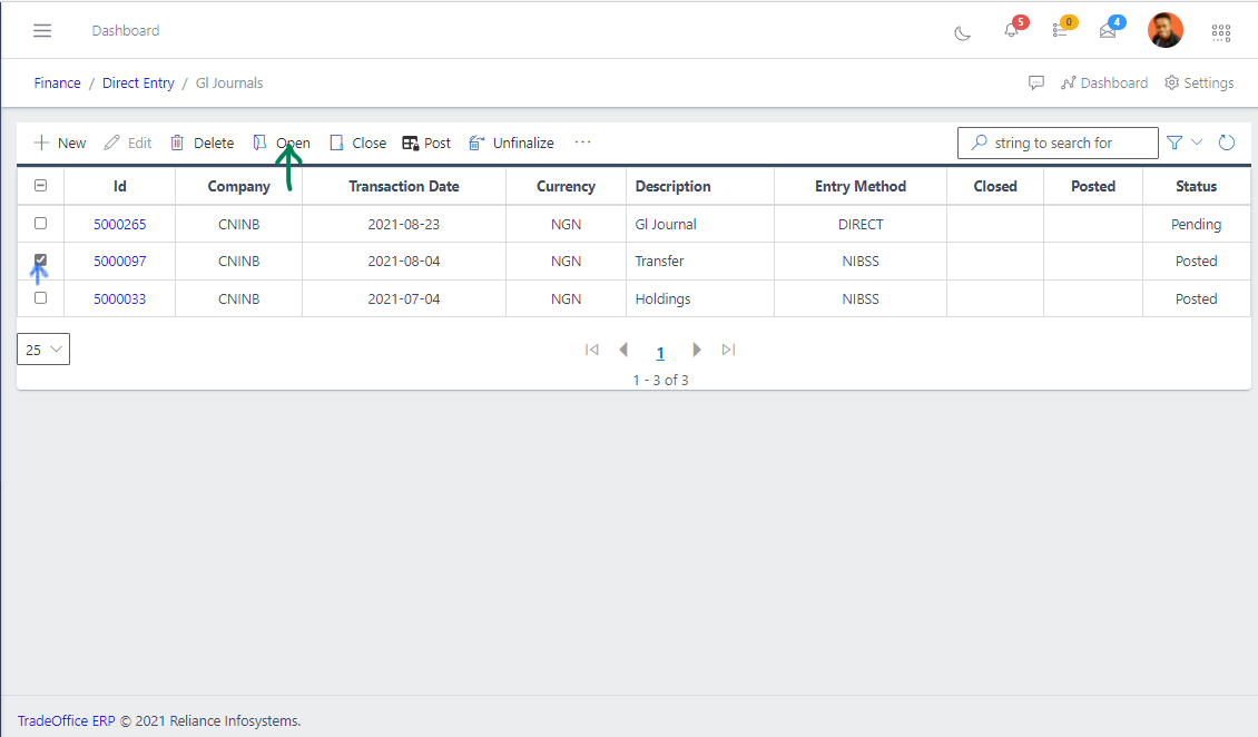 Fig 09 Opening GL Journal