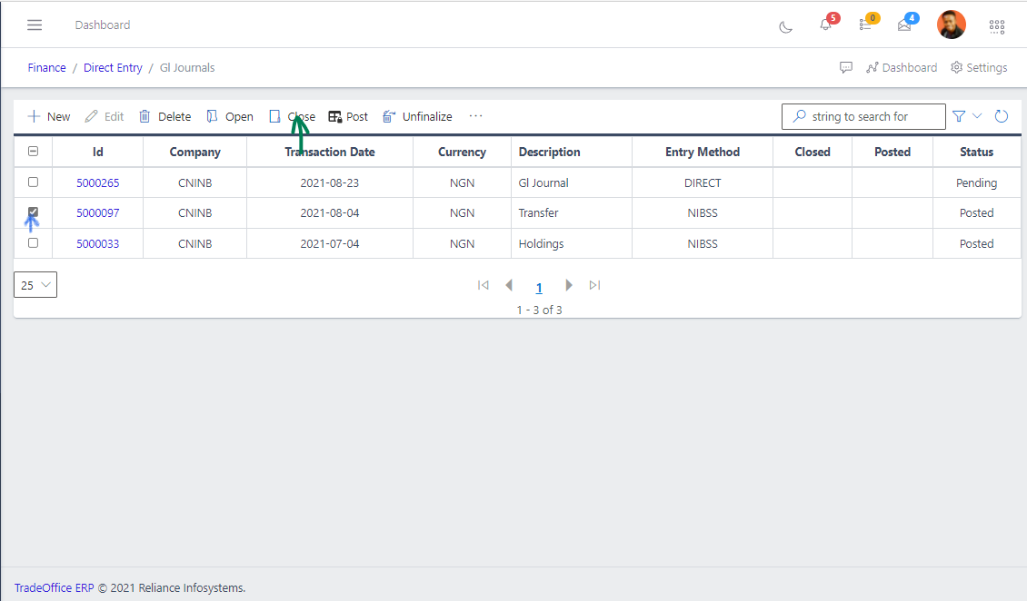Fig 10 Closing GL Journal