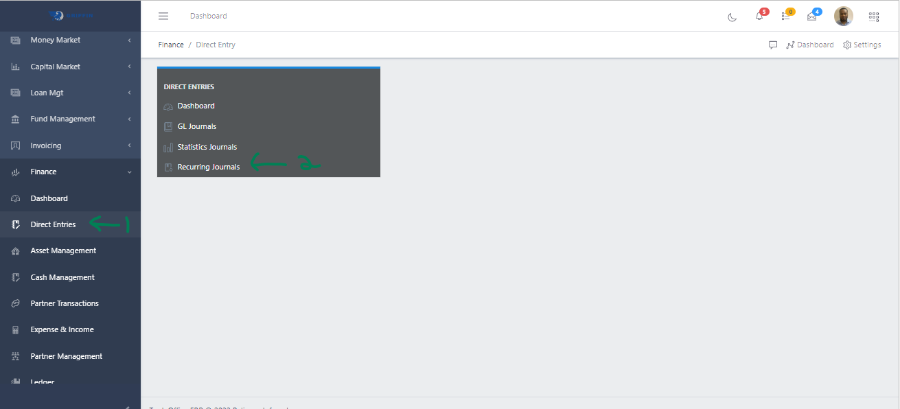 Fig 1 Navigating to Recurring Journal