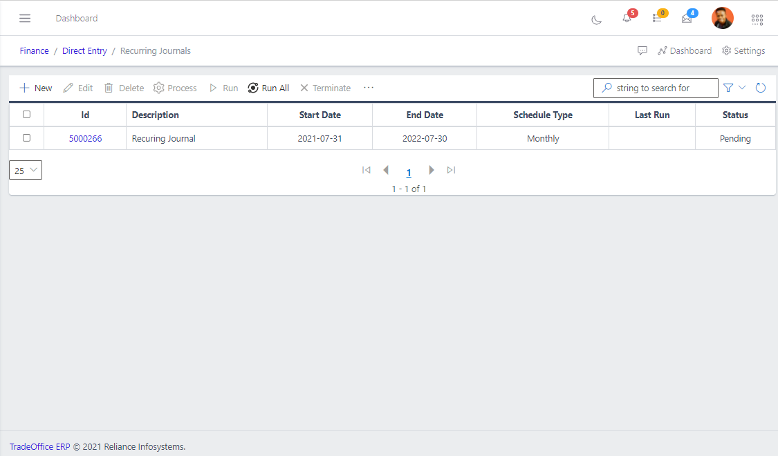 Fig 2 Listing Recuring Journal