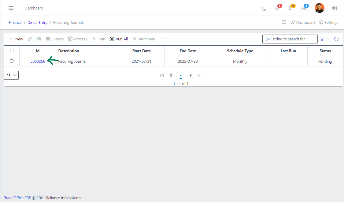 Fig 6 Viewing Recuring Journal