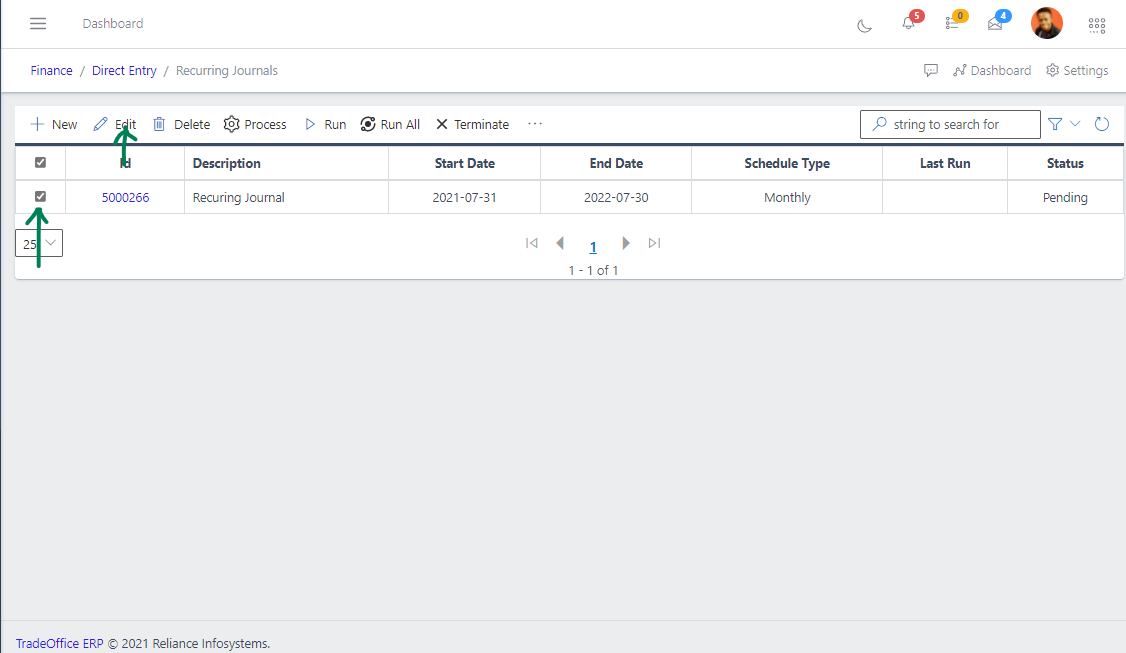 Fig 7 Editing Recuring Journal