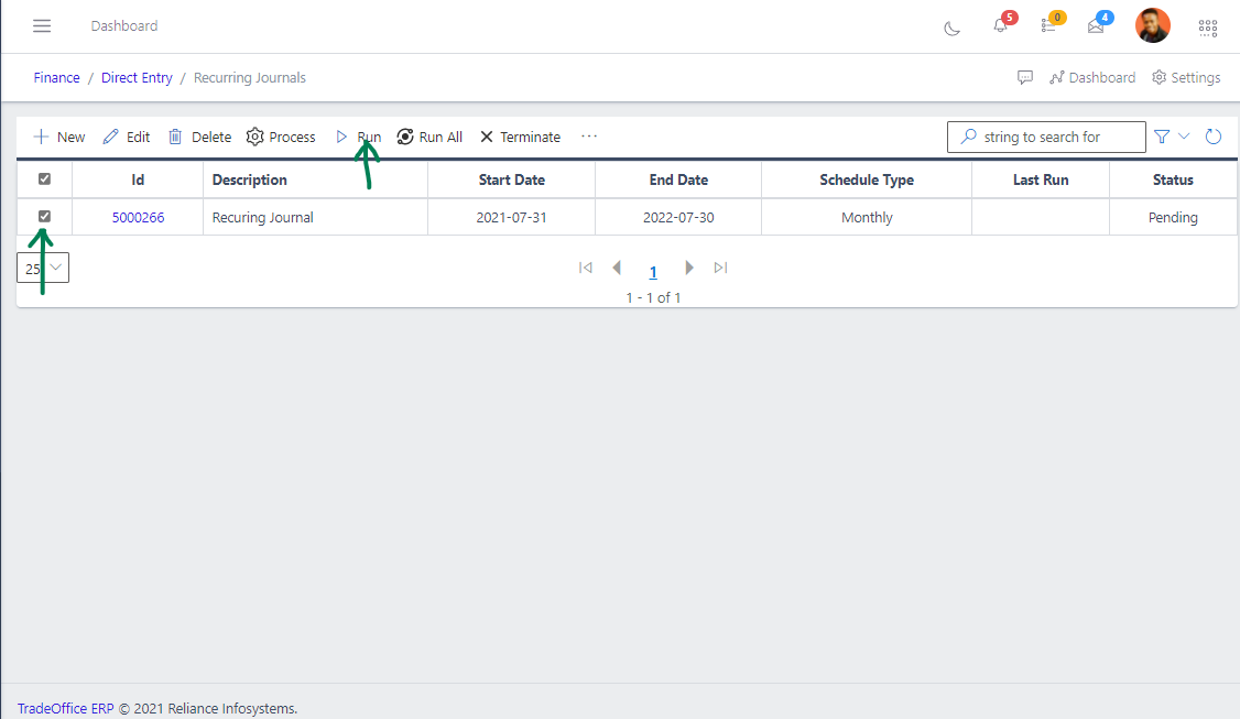 Fig 10 Running Recuring Journal