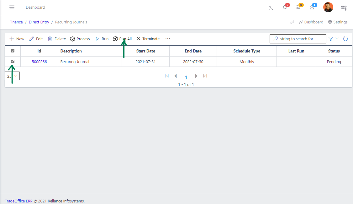 FIG 11 Running All Recuring Journal