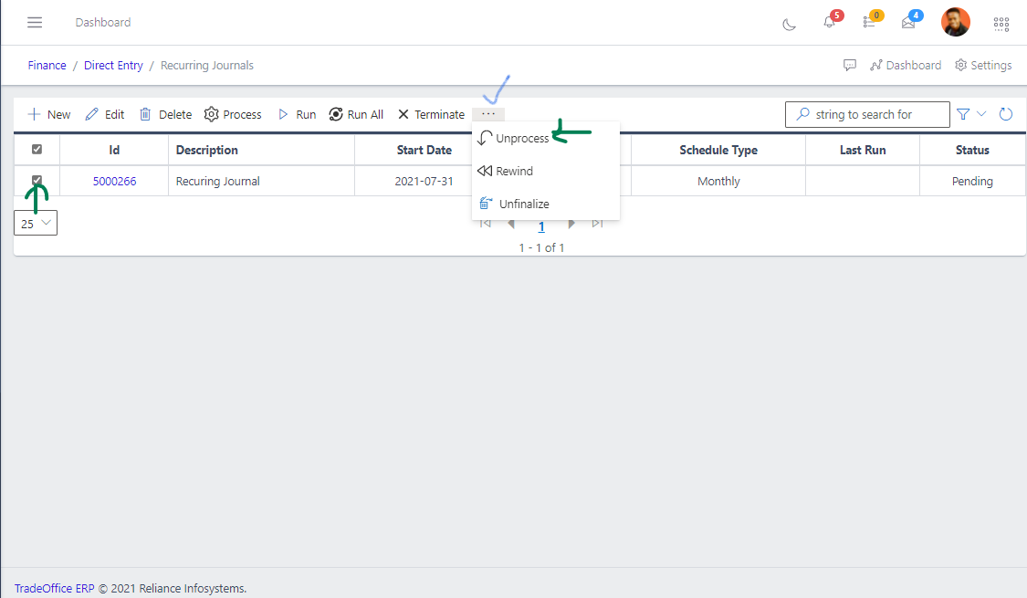 FIG 13 Unprocess Recuring Journal