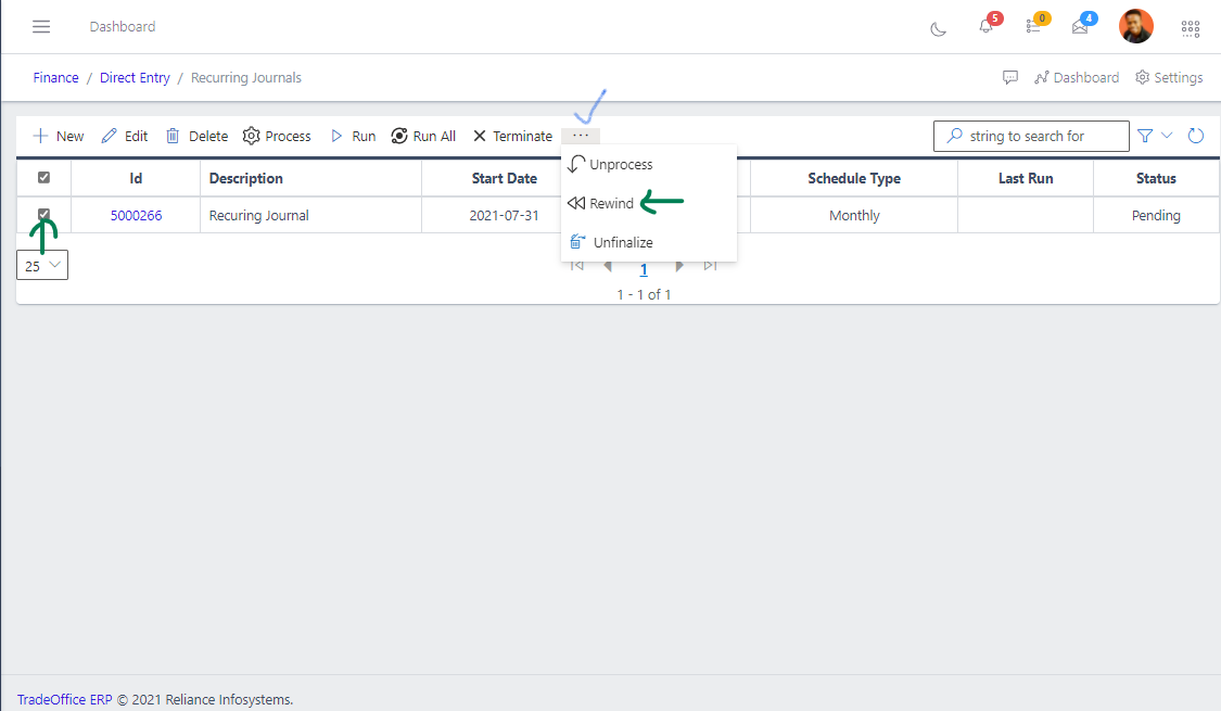 FIG 14 Rewind Recuring Journal