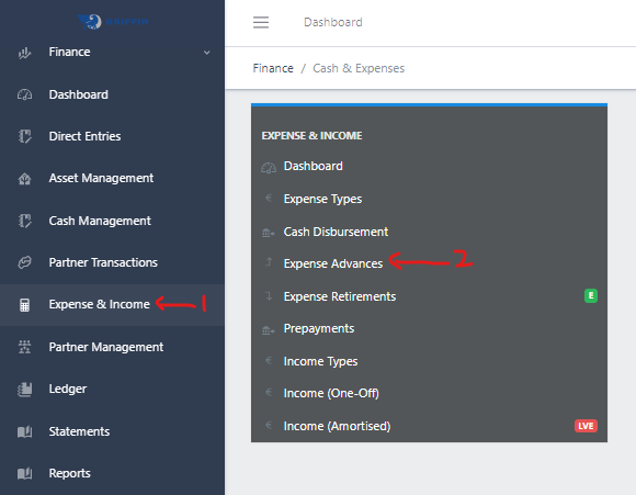 Fig 1.0 Navigating to Expense Advances