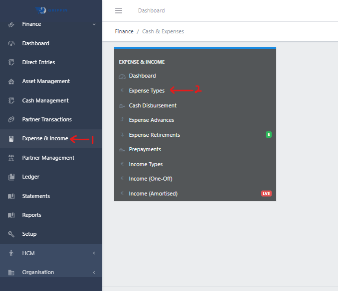 Fig 1 Navigating to Expense Types