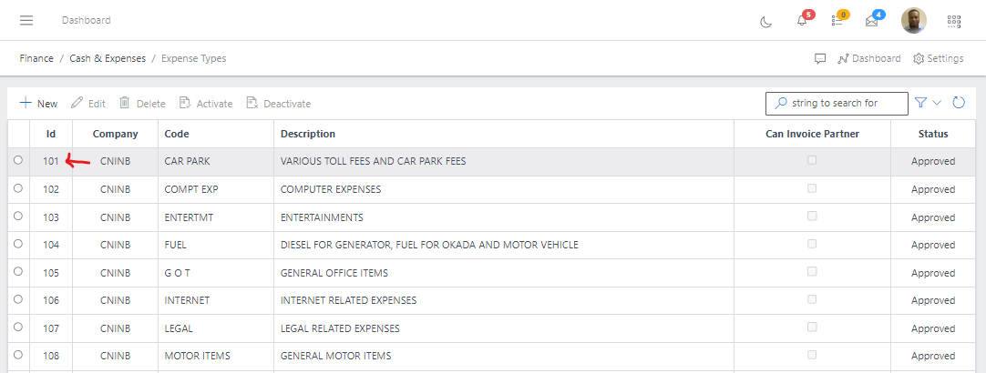 Fig 4.0 Viewing Expense Types