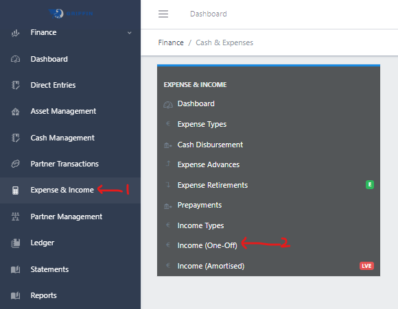 Fig 1.0 Navigating to Income One-Off