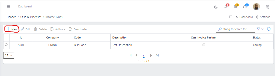 Fig 3.0 Creating Income Types
