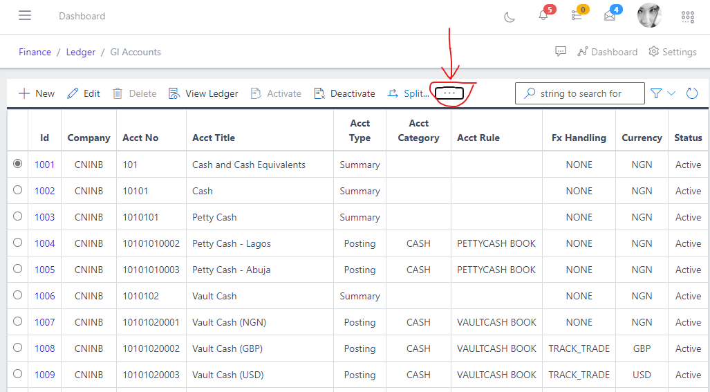  Image showing  ellipsis button for GL Account.