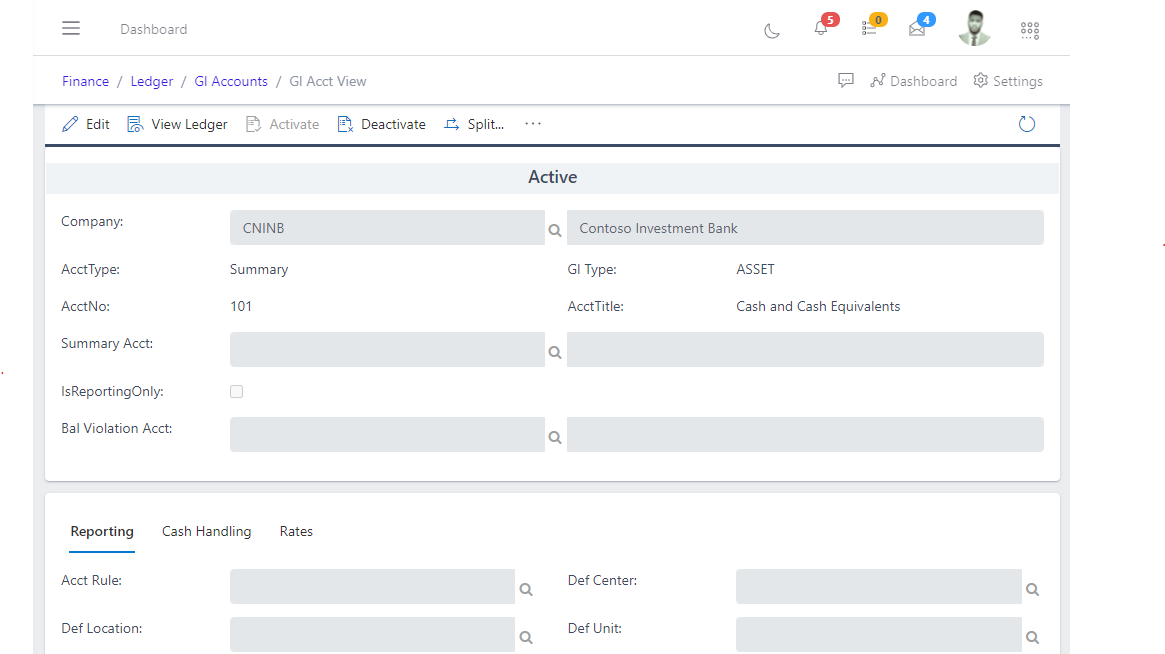  Image showing GL account view.