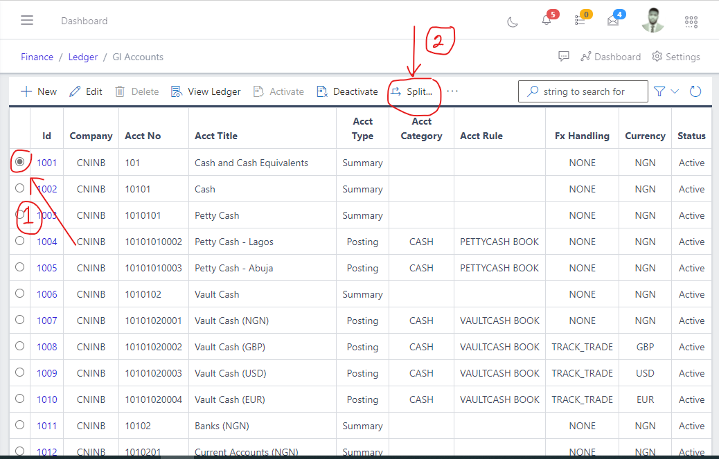  Image showing deactivate button for GL Account.