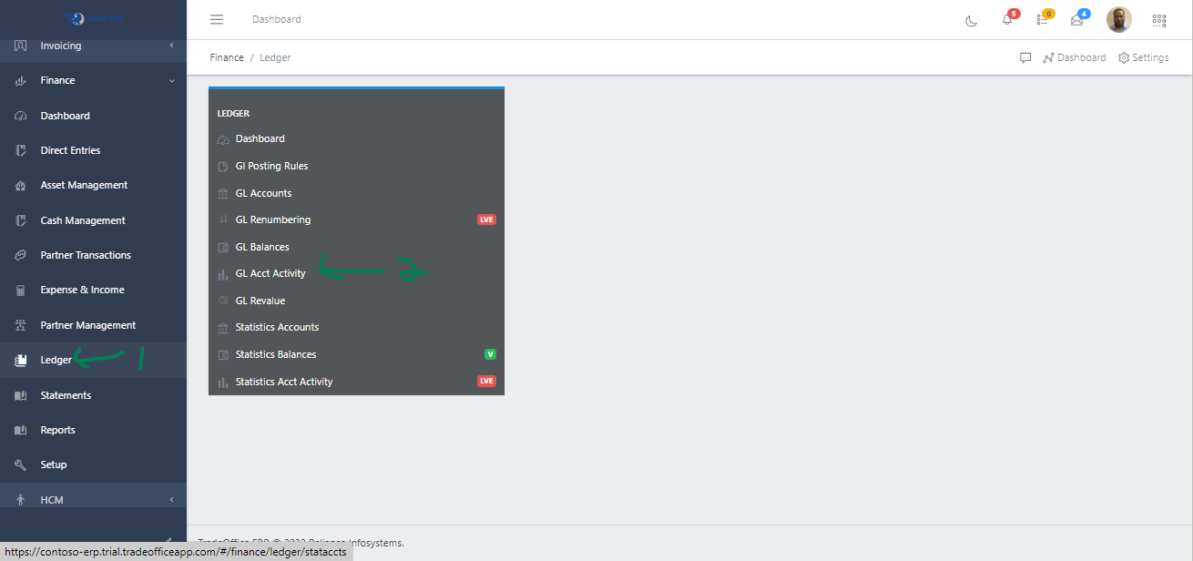 Image showing GL Account navigation