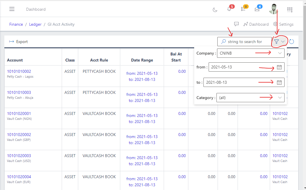 Image showing Search, filter button and filter options