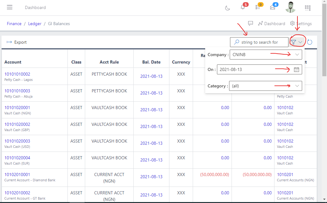Image showing Search, filter button and filter options