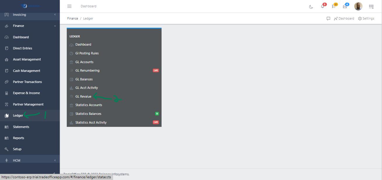 Image showing GL Revalue Navigation view